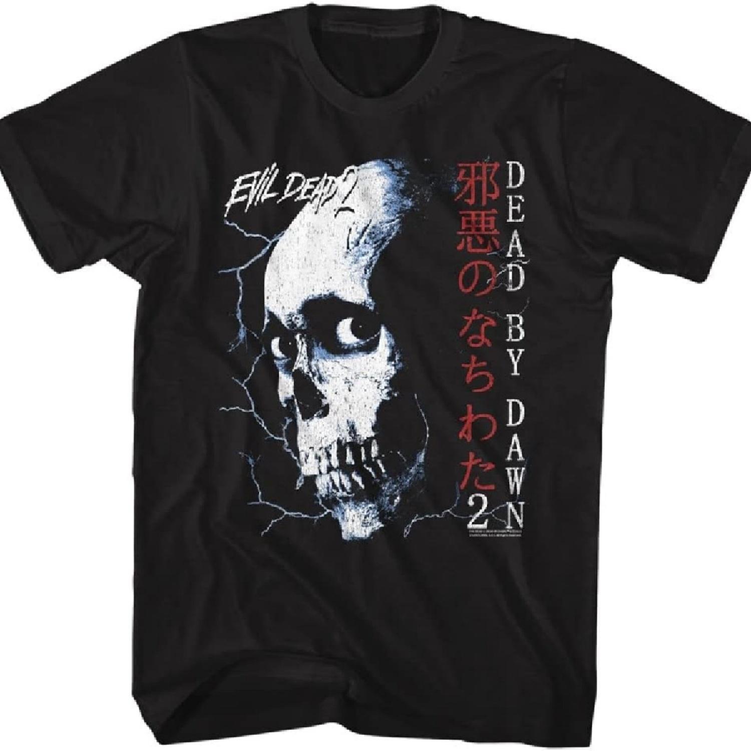 

Evil Dead II 80s Horror Comedy Movie T Shirt Skull and Japanese Adult Short Sleeve T Shirts Vintage Style Graphic Tees XXXXXL чорний