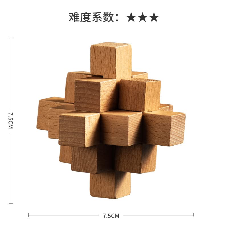 Kongming Puzzle Wooden Puzzle Time Killer 3D Puzzle Stress Relief Toy Set with Strategy Guide BM-STORE (Six Types)