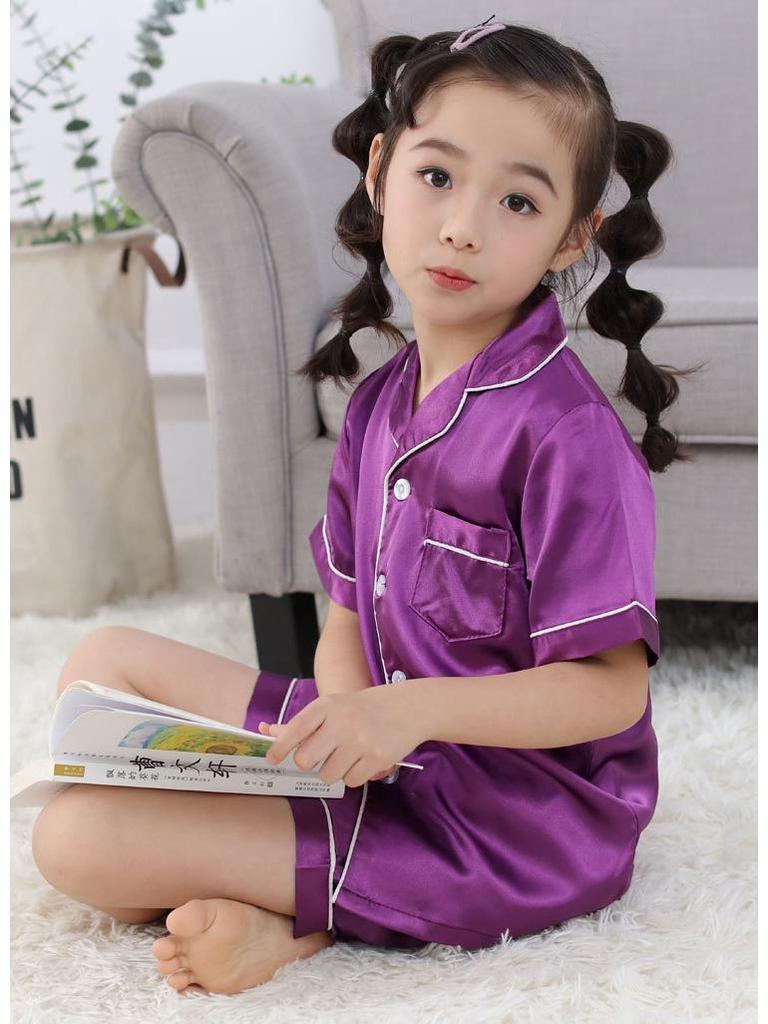 Children's Ice Silk Pajamas Set - Comfortable Summer Sleepwear for Boys and Girls