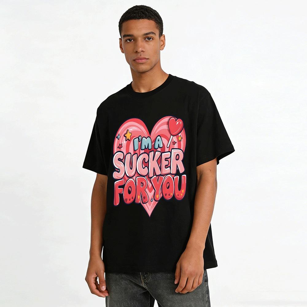 I'm A Sucker For You Heart Print Casual Couple T-Shirt Pure cotton T-shirt