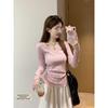 Sweet collar slim fit pure desire to look thin knitted bottoming shirt autumn pit strip age reduction inner top sweater