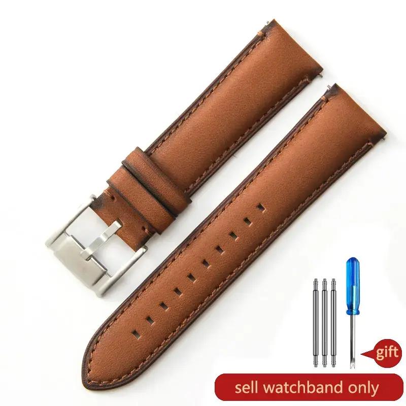 For Fossil Fs4813 Fs4735 Q Smart Series Men's Genuine Cow Leather  Sweatproof Breathable Watchbands with Needle Buckle  22 24mm