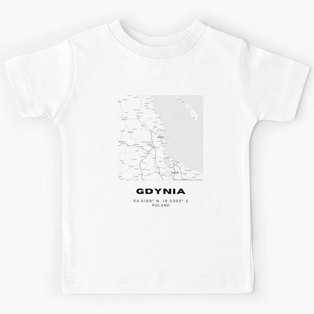 Gdynia Poland Map | Modern Minimalist Black and White Print Kids T-Shirt 100