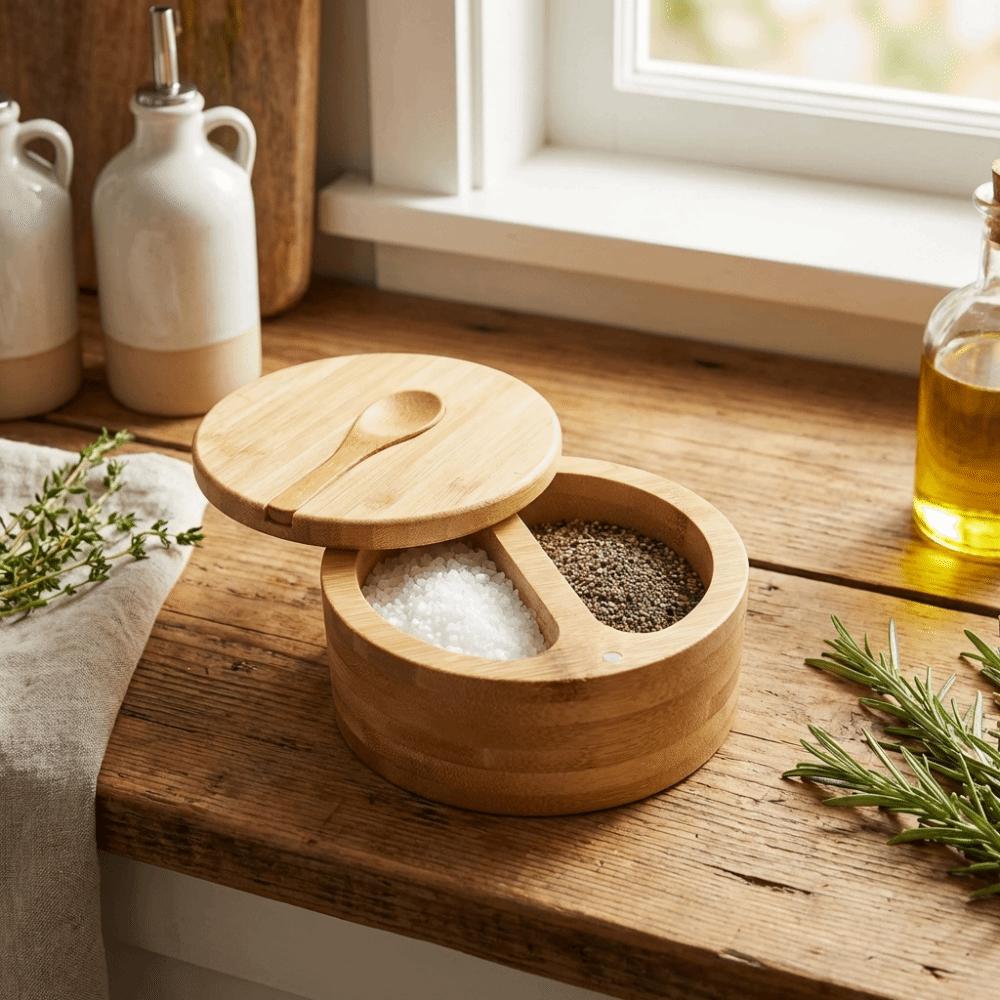 Multifunctional Wood Spice Box Swivel Lid Seasoning Tank Seasoning Containers  Cooking Seasoning