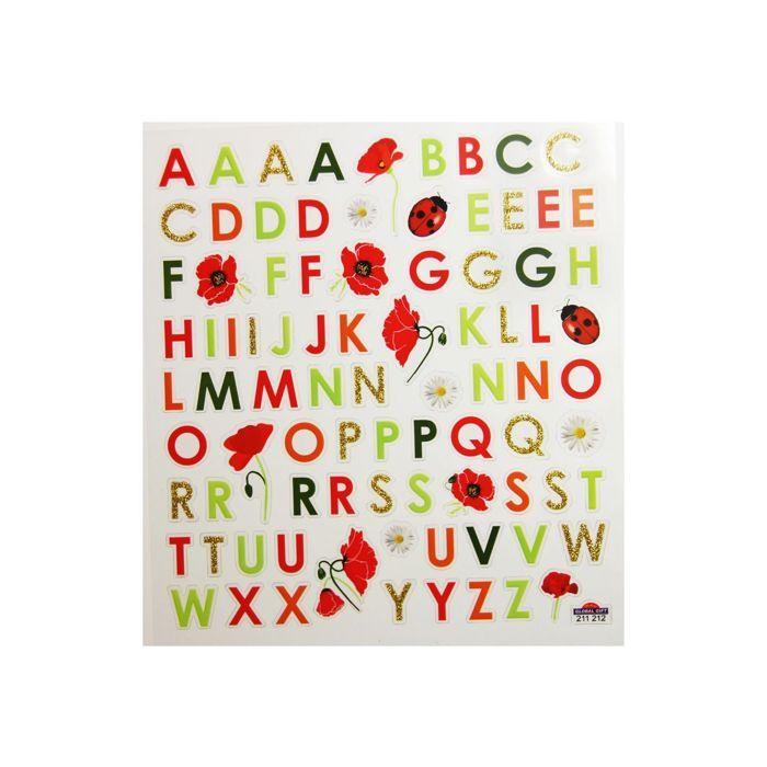 86 Autocollants - Alphabet - Coccinelle et coquelicot