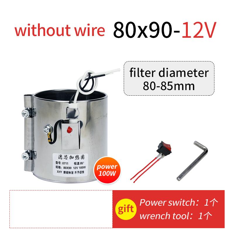 

80x90mm Double Stainless Steel Fuel Filter Heater 100W 12v 24v For Pickup Truck Car Diesel Filter Eelectric Heating Ring Sheath no wires 80x90 12V