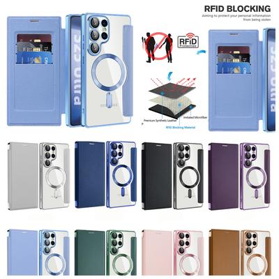Für Samsung Galaxy S22, S23, S24, S25, A15...Goldene magnetische Business-Lederhülle mit RFID-Schutz, Kartenfächern und Linsenschutz.