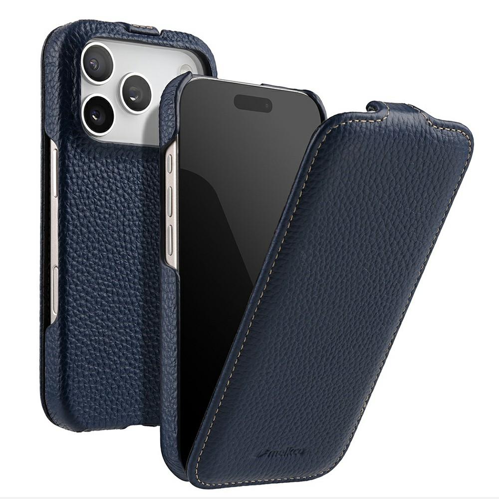 MELKCO For iPhone 17 Pro Max Case Compatible with MagSafe Vertical Flip Genuine Cow Leather+PC Phone Cover