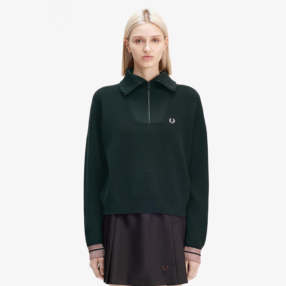 Fred Perry [Womens] Half Zip Knit - Night Green Afpf2438134-Q20 Night Green/Xs