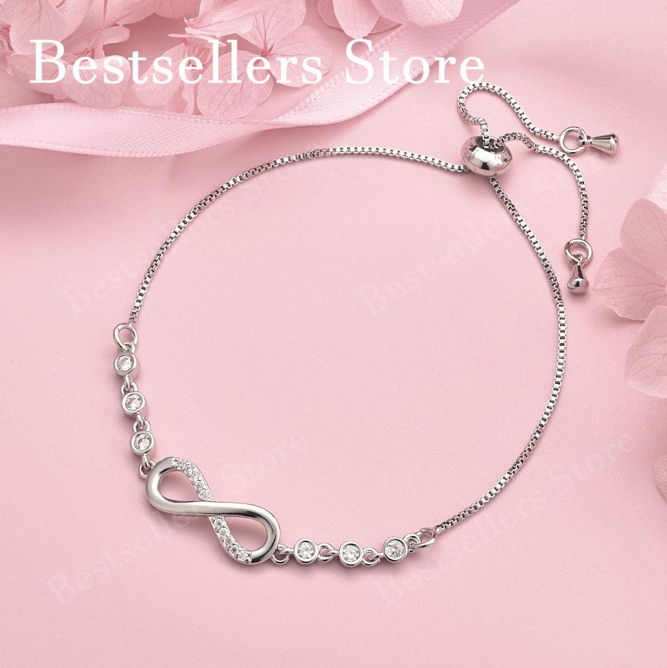 Luxury 925 sterling silver 8-inch infinite love symbol zircon bracelet for women s fashionable wedding accessories 20cm