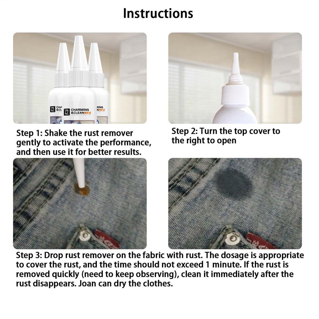 Clothing Cleaner 80ml Rust Remover Safe Effective Stain Remover Multifunctional Fabric Agent For Down Hair Clothing Cotton Quilt