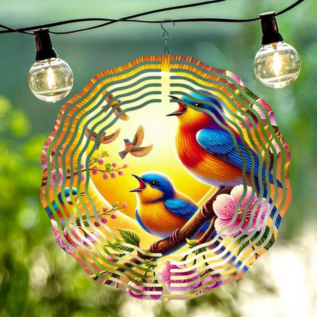 Handcrafted 3D Metal Wind Chime Mandala Floral Birds Design Outdoor Garden Patio Balcony Decor No Electricity Needed Weather Resistant