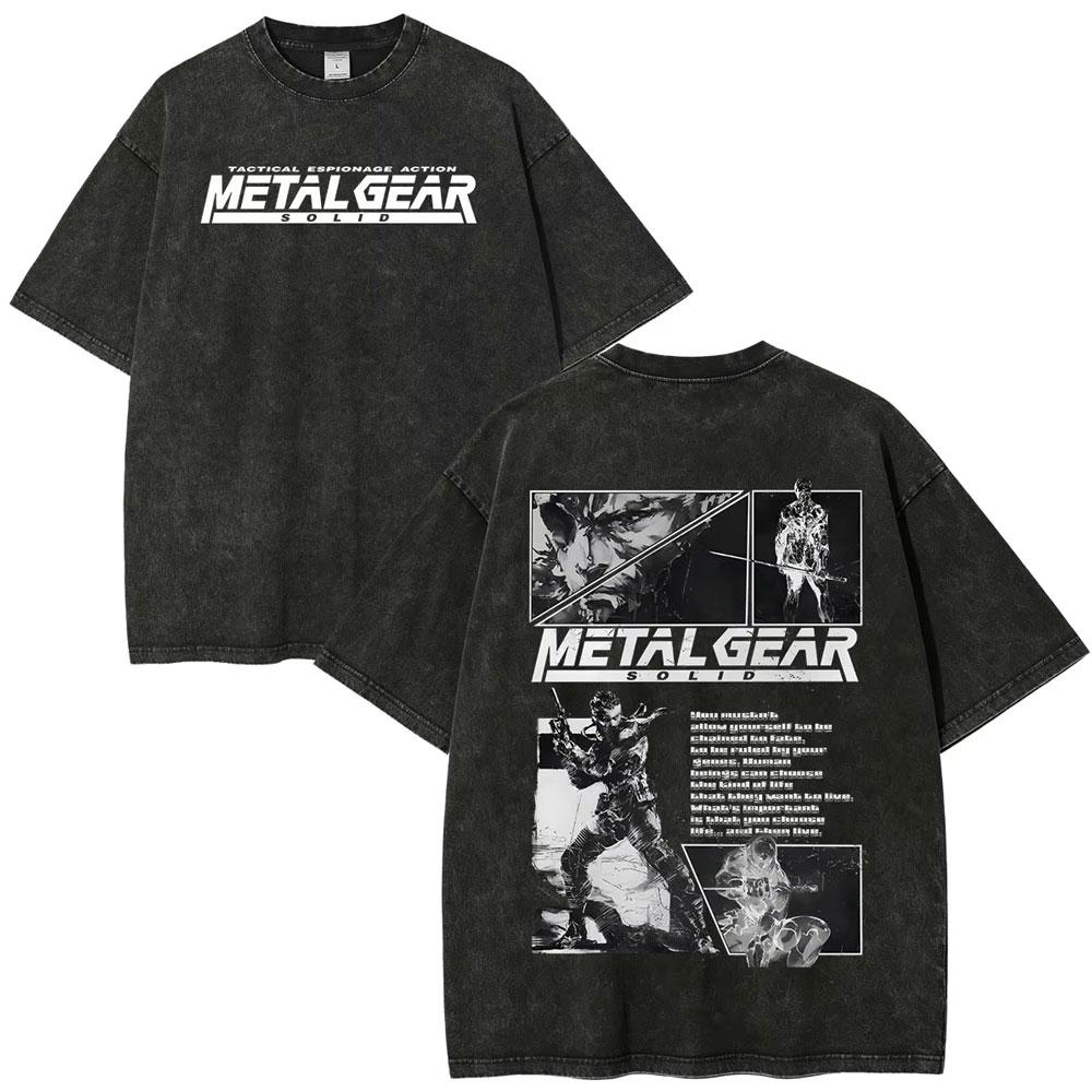 Hot Game Metal Gear Solid 3 Snake Eater Vintage Washed T Shirt Unisexs Loose Player Fans Fashion Short Sleeve Tshirts Streetwear