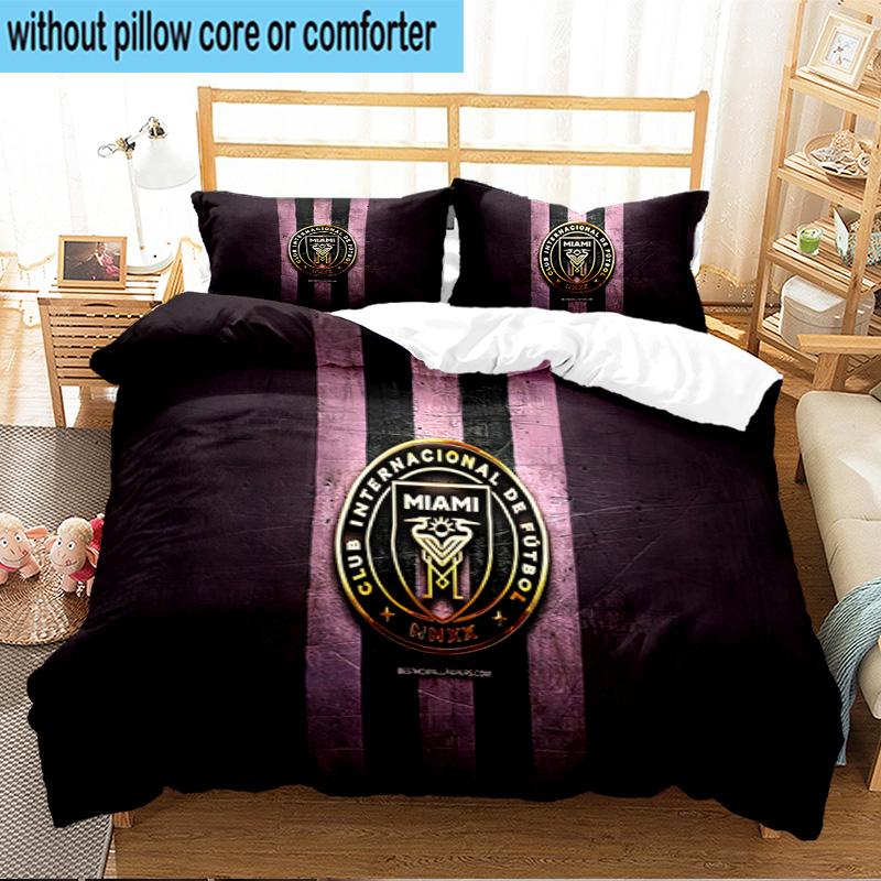 3PCS Inter Miami Fc Crest Bedding Set For Bedroom, Dormitory,Including 1pc Duvet Cover And 2pcs Pillowcases Large size Fan gift