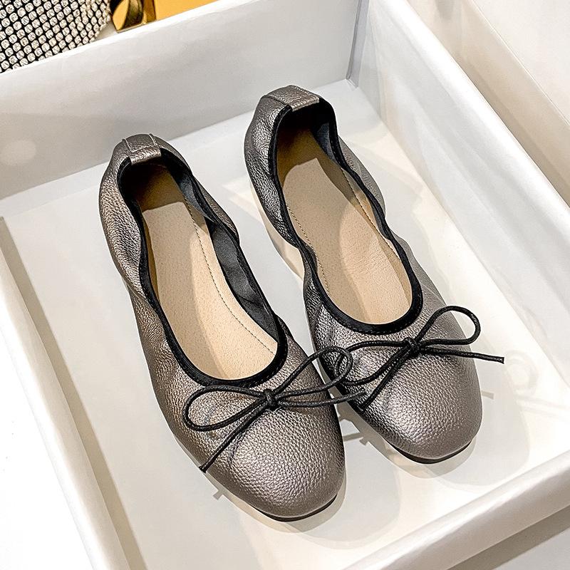 

Модные балетки на мягкой подошве, женские туфли-лодочки с бантом, складная обувь, женские весенние уютные лоферы, мокасины ролл-ап, слипоны, женские балетки 34 серый