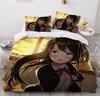 Anime Girl Cartoon Bed Linen Set 3-Piece 3D Print Anime Duvet Cover with Zip Microfibre Teenager Duvet Covers with 2 Pillowcases