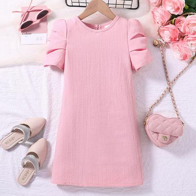 Summer Children Clothing Girls Dress Cute Puff Sleeve Princess Pink Dresses for Toddler Girl