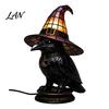 Fantasy Cat Shaped Table Lamp Black Witch Hat Lamp, with Dreamy Purple Light, Pink Ambient Desk Light Gothic Retro Halloween Ornament, for Bedroom