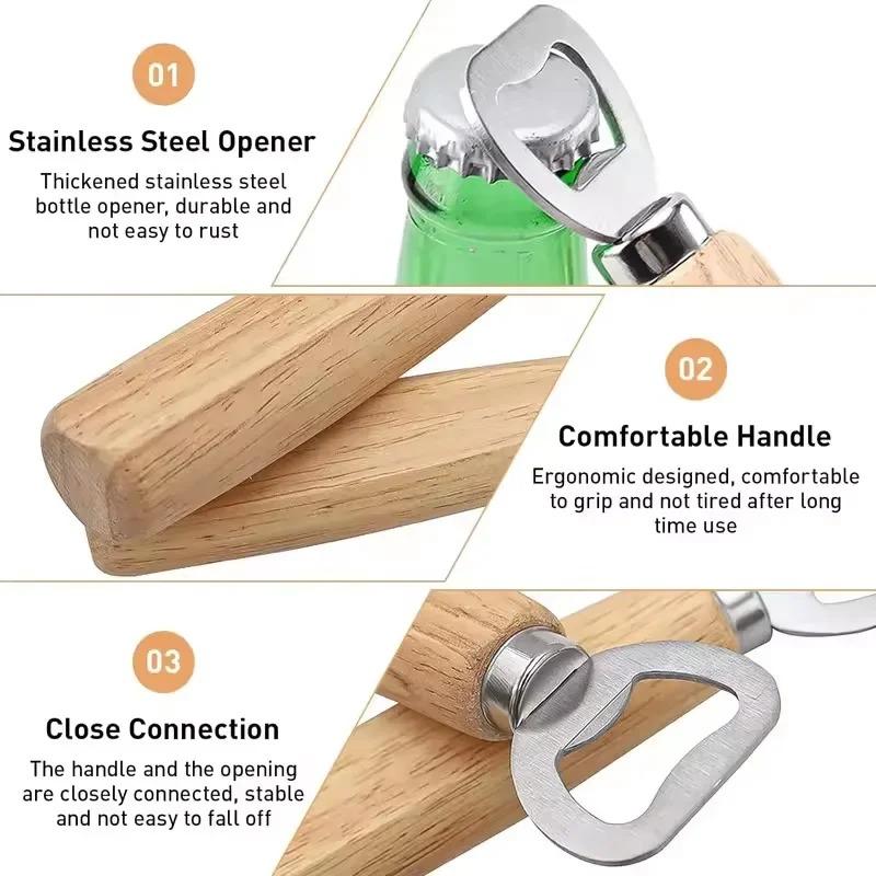 1-40PCS Wooden Handle Beer Bottle Opener Handheld Bar Tool for Home Kitchen Wine Soda Water Glass Cap Opener