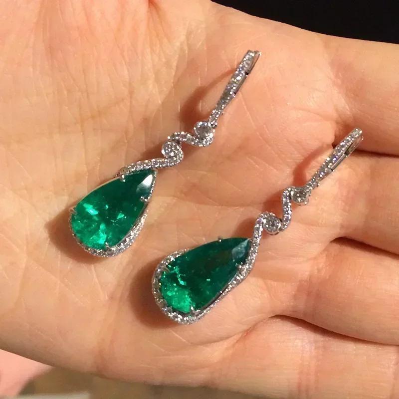 Modische Bankett Elegante Smaragd Zirkonia Ohrringe, Hochwertig Eingelegte Hochzeitsstil Schwingende Zirkon Accessoires
