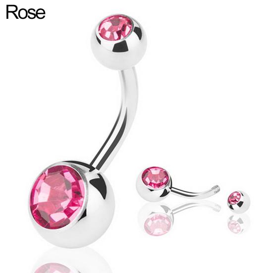 Stainless Steel Navel Ring Rhinestone Belly Button Ring Bar Piercing Jewelry