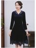 Plus Size European & American Celebrity Velvet Dress with Embroidery and Hollow Design
