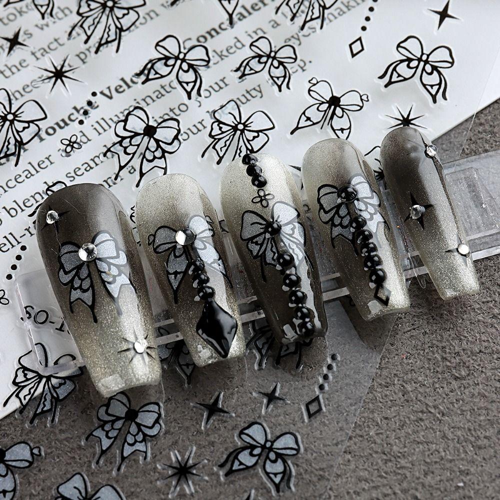 3D Charm Black White Flower Floral Petal Nail Decoration DIY Nail Art Stickers  for Nails
