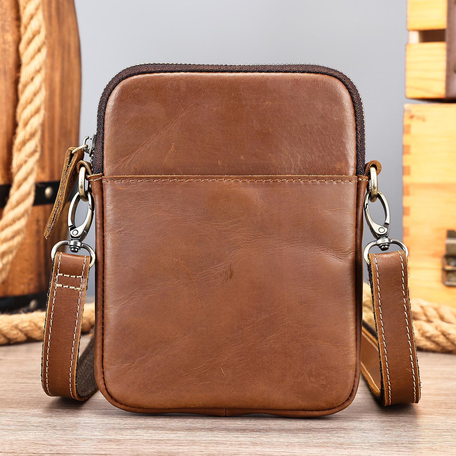 

Crazy Horse Leather Men s One-shoulder Messenger Bag Handbag Men s Leather Large-capacity Clutch Bag 14*2*20