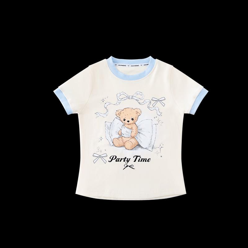 Girls' Cartoon Bear Short Sleeve T-Shirt