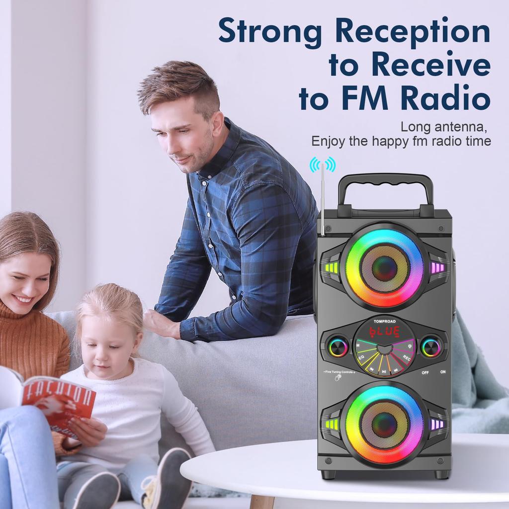 Portable Bluetooth Speakers 60W Big Powerful Wireless Loud Stereo Bass Sound Boombox Home Party Speaker with Subwoofer, FM Radio, LED Colorful Lights