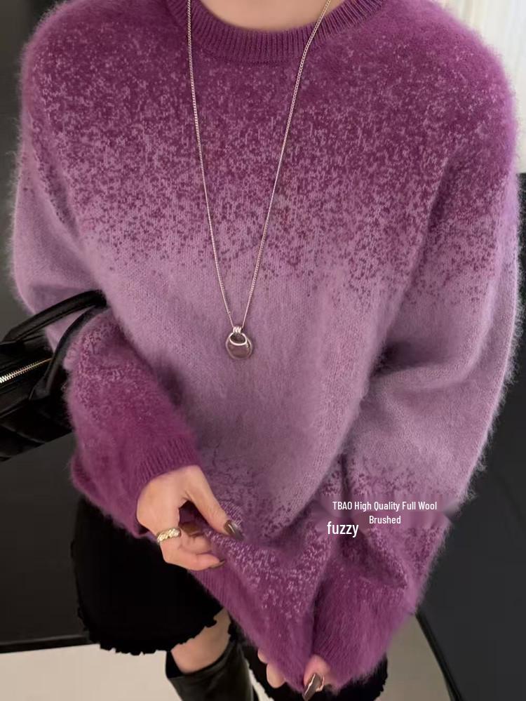 Avrupa ve Amerikan Moda Peluş Degrade Yün Kaşmir Örgü Kazak