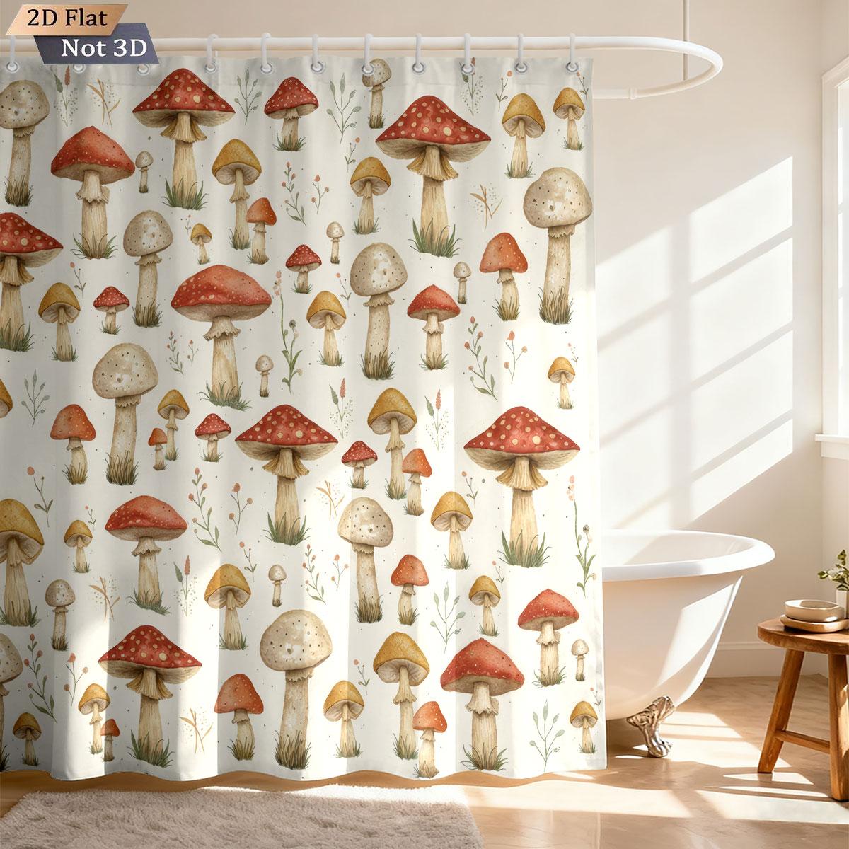 

1pc Cute Cartoon Mushroom Printed Waterproof Partition Privacy Curtain With 12 Hooks Multiple Sizes Easy To Install 90x180cm