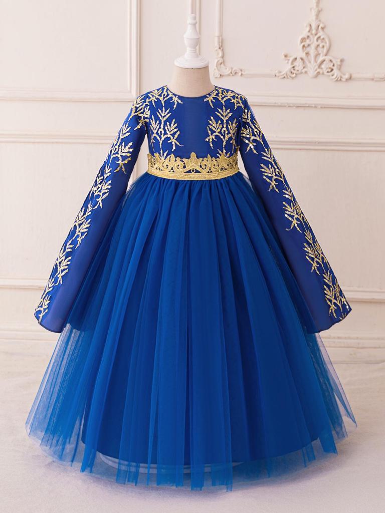 Saudi Arabia Girls' Patchwork Party Dress: Mid-Length Print