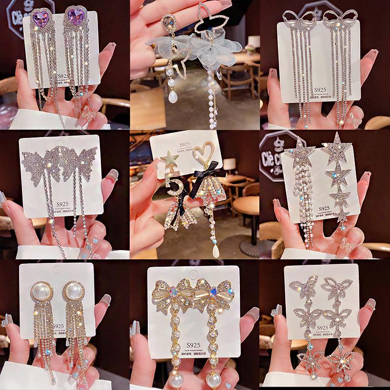 Koreanische Socialite Leichter Luxus Quastenohrringe – Herbst/Winter Silber Stecker für Damen