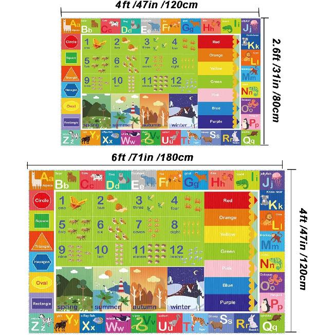 ABC Rug for Kids Playroom,Toddler Alphabet Mats Washable for Baby Area,Classroom,Play Room,Floor,Nursery (2.6×4ft /31×47in)