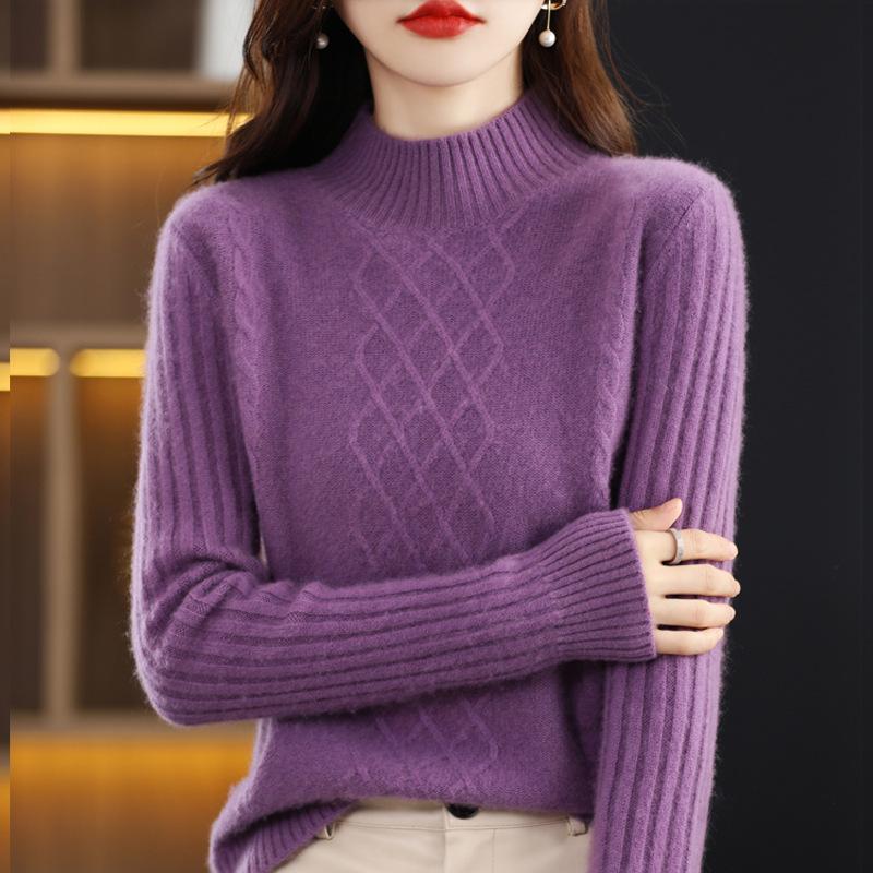 Autumn and Winter Semi-turtleneck Thickened Sweater Pullover Bottoming Shirt Women's Loose Solid Color Knitted Sweater Women's Thin Top