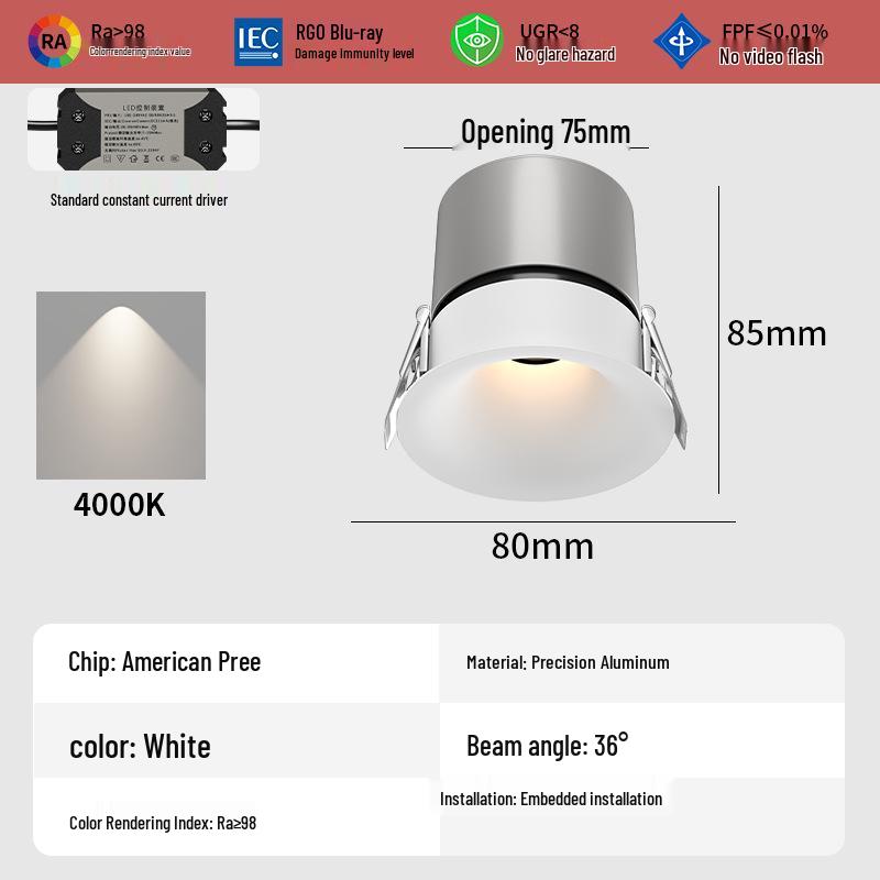 

Frameless Embedded Anti-Glare Downlight: Full Spectrum Wall Washer for Living Room Spotlight 5w Neutral 4000k