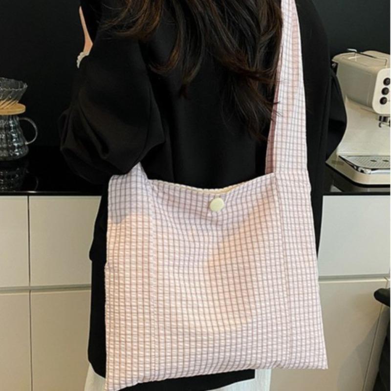 Taschen Lazy Wind Canvas-Taschen Literarische Nische Achseltaschen Neue Karomuster-Taschen Mode Schultertaschen