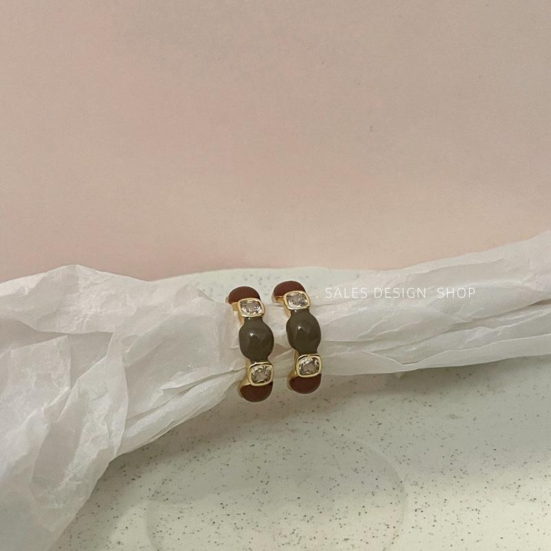 French Retro Drip Glaze Zircon Hoop Earrings - Artistic, Luxurious, Versatile