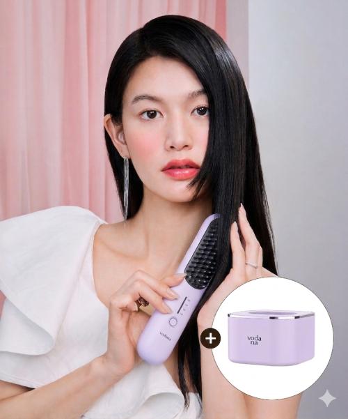 Easy Up Hair Styler Comb Iron Powder Purple + Stand Set