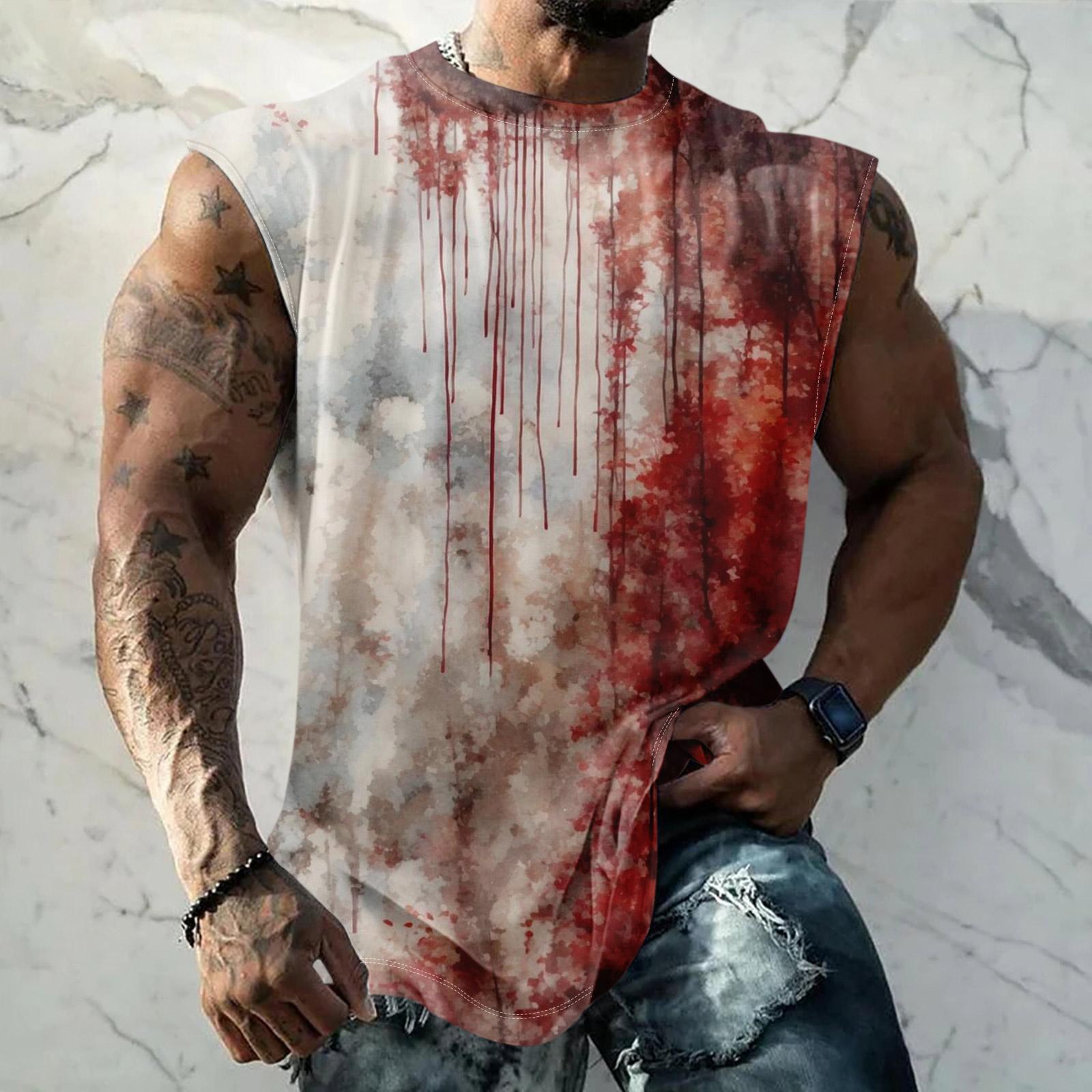 

Мужской повседневный спортивный жилет без рукавов с принтом текстуры ужасов на Хэллоуин XXXL