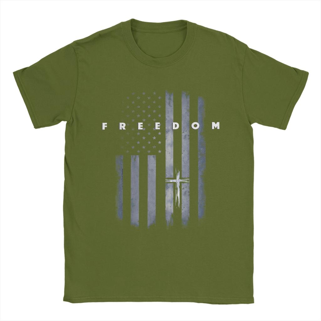 Unisexs TShirts Grunge American Flag and Cross Faith Family Freedom Casual Cotton Tee Shirt Short Sleeve T Shirt Round Neck Tops