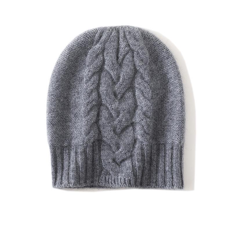 Cashmere 2025 Autumn/Winter Women's High-End Cable Knit Thick Warm Fashion Hat