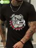 Schwarzes Bulldoggen Grafik-T-Shirt - 100% Baumwolle Rundhals Kurzarm-T-Shirt mit aggressivem Bulldoggen & Stachelhalsband Design