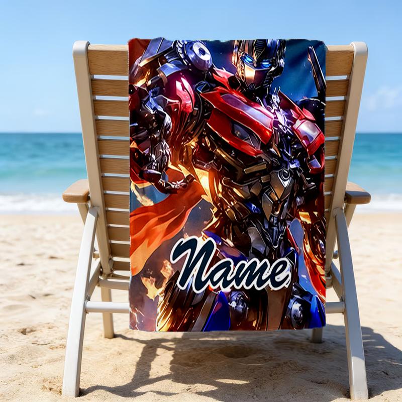 1pc Transformers Beach Towel with Custom Name, Beach/Swimming/Bath/Picnic/Camping Towel, Suitable for Seaside Beaches