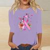 Women's Casual Round Neck Three-Quarter Sleeve Print Blouse with Ribbon and Butterfly Heart Pattern