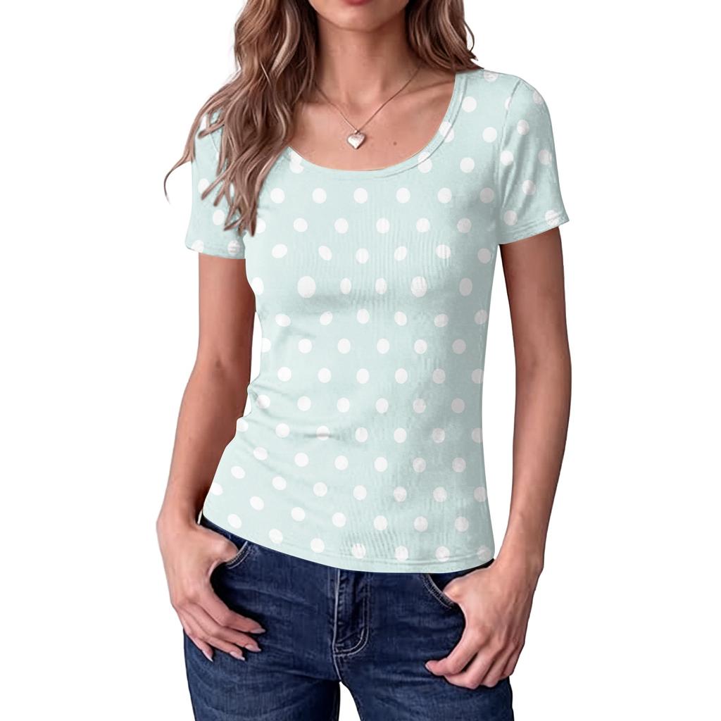 Women's Slim Fit Square Neck Floral Print Short Sleeve Top Ribbed Texture Casual Blouse Stretchy Lightweight Shirt for Everyday Wear