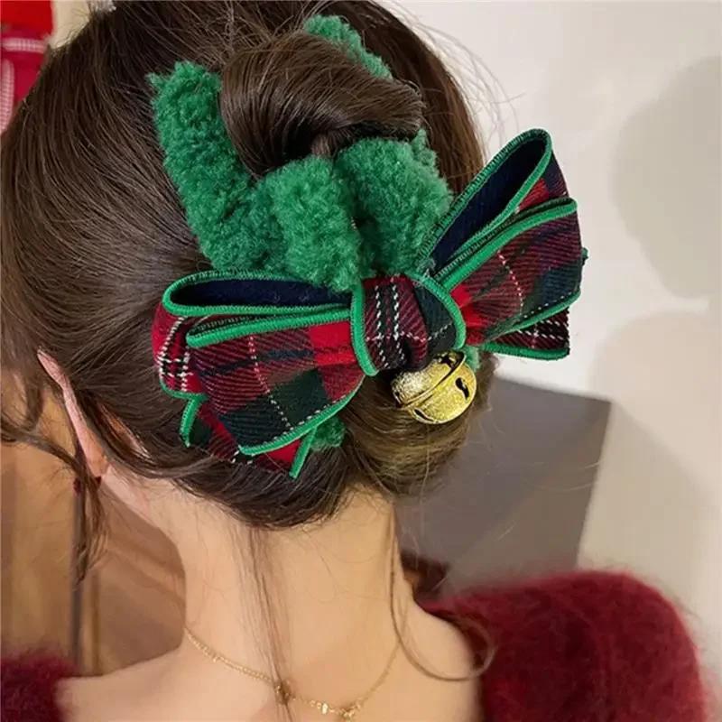 

Women s Multi Color Christmas Bow Bell Plush Grasp Clip Autumn Winter Girl Grid Hairpin Shark Clip Headpiece Butterfly Hair Clip