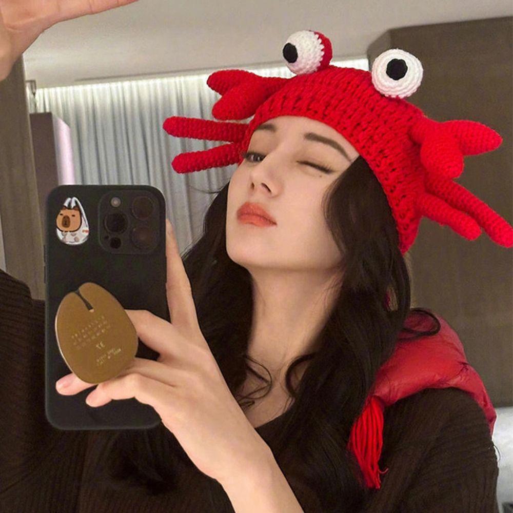 Eyes Crab Beanies Hat Knit Drawstring Hat Sweet Crab Pullover Cap  Outdoor