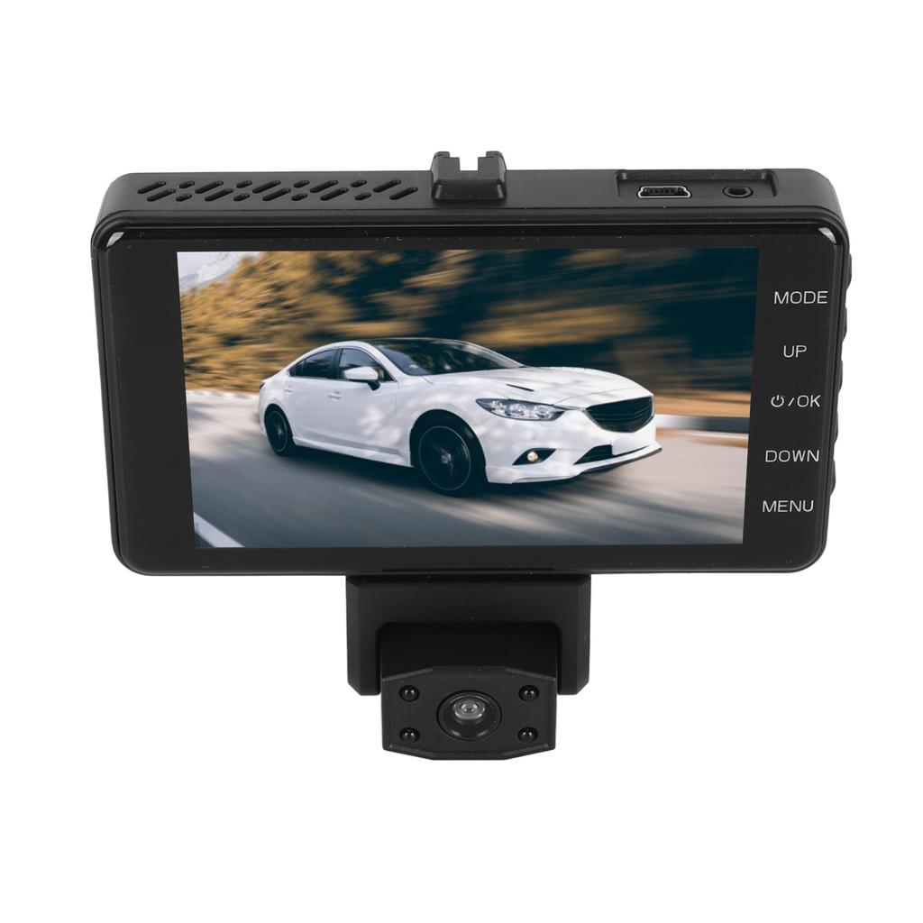 Car Recorder Triple Lens Rotatable 2K HD Night Vision 3.9 Inch IPS Display with Reversing Camera